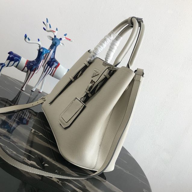 Prada original saffiano leather medium double bag BN2838 light grey