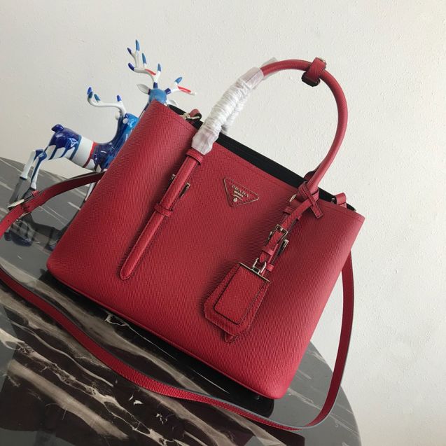 Prada original saffiano leather medium double bag BN2838 red