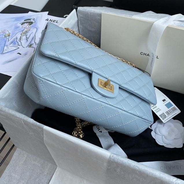 CC original aged calfskin 2.55 flap handbag A37586 light blue