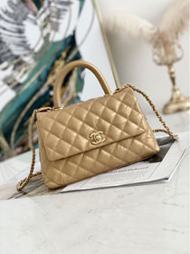 CC original aged calfskin small coco handle bag A92990 gold