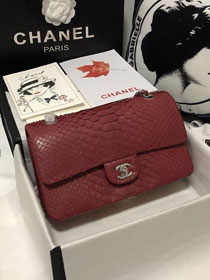 CC original python leather flap bag A01112 dark red