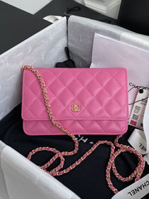 New CC original lambskin wallet on chain AP0250 hot pink