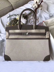 Hermes handmade original calfskin&canvas birkin bag BK00035 dark grey