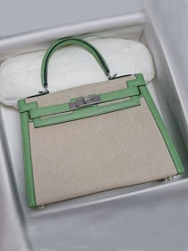 Hermes handmade original calfskin&canvas kelly bag K00032 