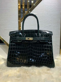 Top hermes genuine 100% crocodile leather handmade birkin 35 bag K350 blackish green