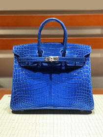 Top hermes genuine 100% crocodile leather handmade birkin 35 bag K350 blue