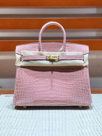 Top hermes genuine 100% crocodile leather handmade birkin 35 bag K350 light pink