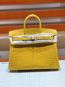 Top hermes genuine 100% crocodile leather handmade birkin 35 bag K350 yellow