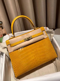 Top hermes genuine 100% crocodile leather handmade kelly 32 bag K320 yellow