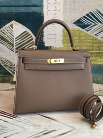 Hermes original epsom leather kelly 25 bag K25-1 etoupe grey