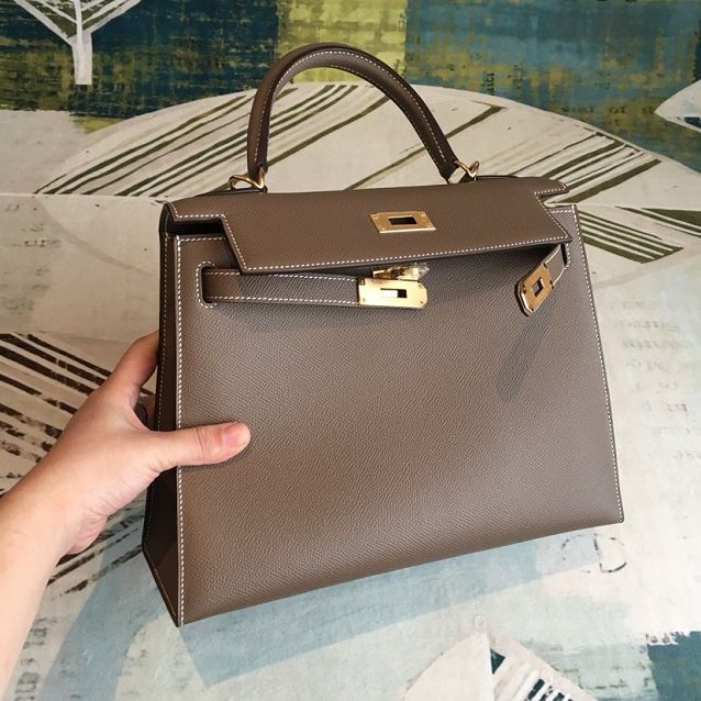 Hermes original epsom leather kelly 28 bag K28-1 etoupe grey