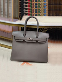 Hermes original epsom leather birkin 25 bag H25-3 gris etain