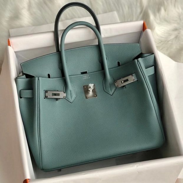 Hermes original togo leather birkin 35 bag H35-1 azure