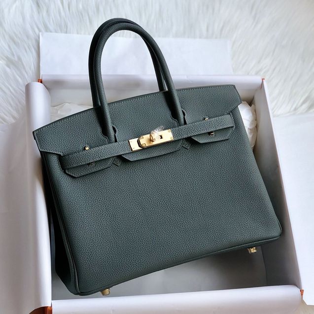 Hermes original togo leather birkin 25 bag H25-1 vert amande