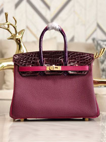 Hermes handmade original crocodile leather&calfskin birkin bag BK0035 bordeaux