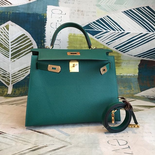 Hermes original epsom leather kelly 28 bag K28-2 emerald green