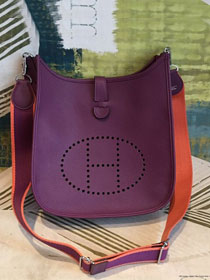 Hermes original togo leather evelyne pm shoulder bag E28 purple