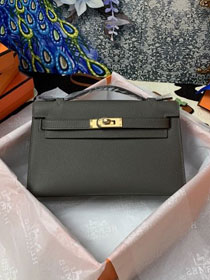 Hermes original epsom leather mini kelly 22 clutch K012 gris etain