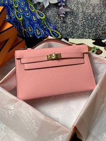 Hermes original epsom leather mini kelly 22 clutch K012 light pink