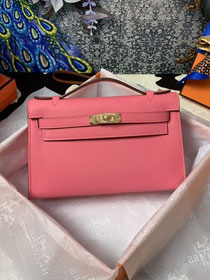 Hermes original epsom leather mini kelly 22 clutch K012 pink