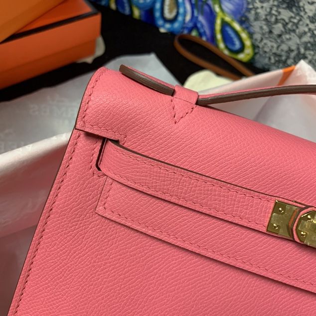 Hermes original epsom leather mini kelly 22 clutch K012 pink