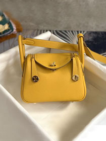 Hermes original togo leather mini lindy 19 bag H019 amber