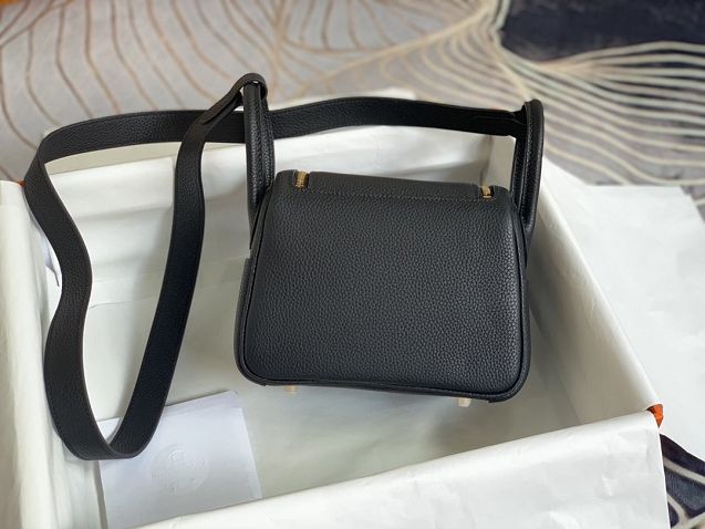 Hermes original togo leather mini lindy 19 bag H019 black