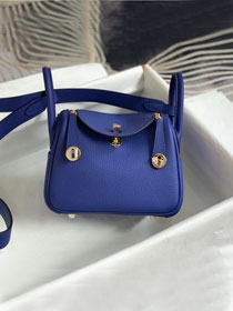 Hermes original togo leather mini lindy 19 bag H019 royal blue