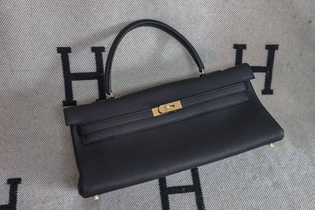 Hermes handmade original calfskin kelly 42 shoulder bag BK0057 black