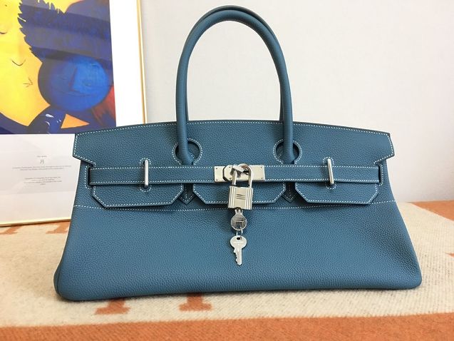 Hermes original calfskin birkin 42 shoulder bag BK0058 denim blue