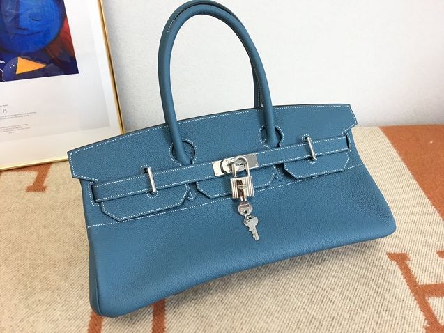 Hermes original calfskin birkin 42 shoulder bag BK0058 denim blue