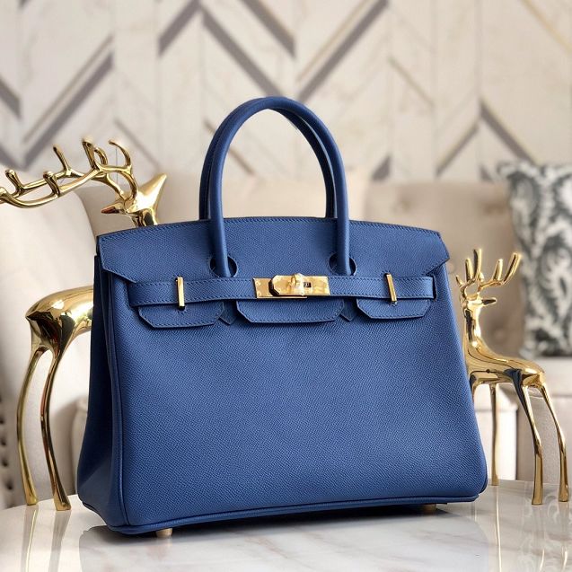 Hermes original epsom leather birkin 35 bag H35-3 agate blue