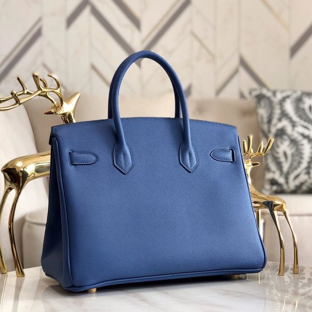 Hermes original epsom leather birkin 35 bag H35-3 agate blue