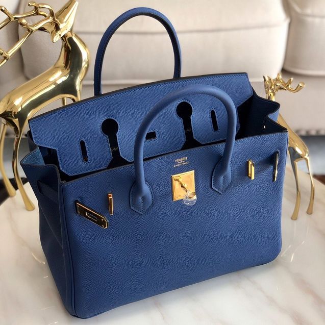 Hermes original epsom leather birkin 25 bag H25-3 agate blue	