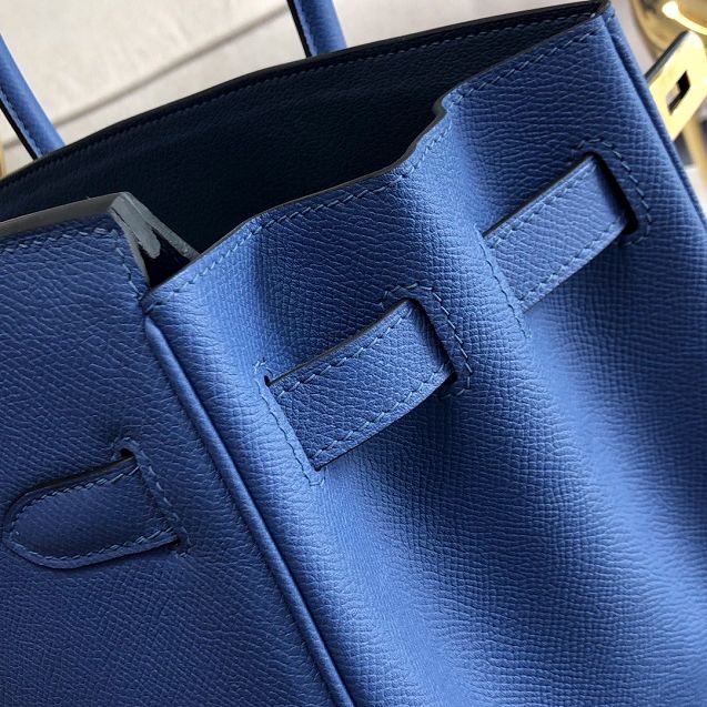 Hermes original epsom leather birkin 25 bag H25-3 agate blue	