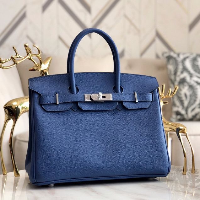 Hermes original epsom leather birkin 35 bag H35-3 agate blue