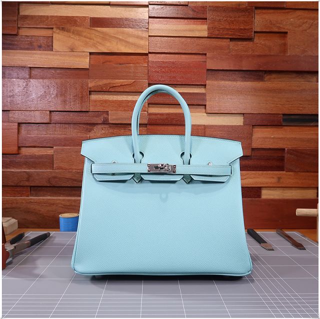 Hermes original epsom leather birkin 30 bag H30-3 blue atoll