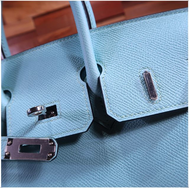 Hermes original epsom leather birkin 30 bag H30-3 blue atoll