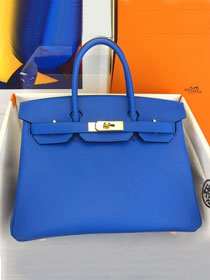 Hermes original epsom leather birkin 35 bag H35-3 blue hydra