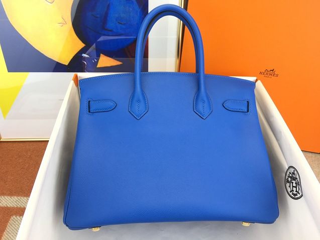 Hermes original epsom leather birkin 25 bag H25-3  blue hydra