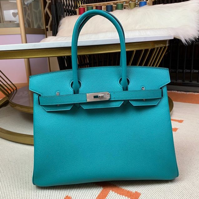 Hermes original epsom leather birkin 35 bag H35-3 blue paon