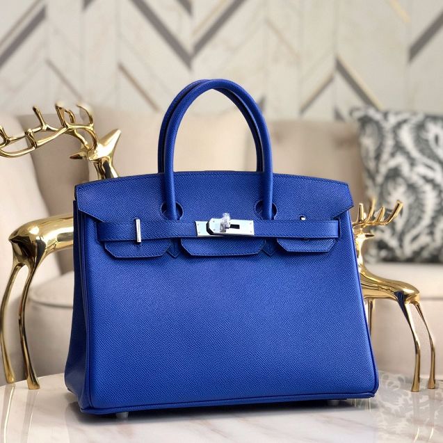 Hermes original epsom leather birkin 25 bag H25-3 blue zellige