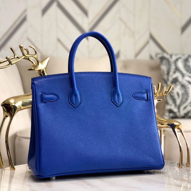 Hermes original epsom leather birkin 25 bag H25-3 blue zellige