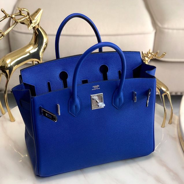 Hermes original epsom leather birkin 25 bag H25-3 blue zellige