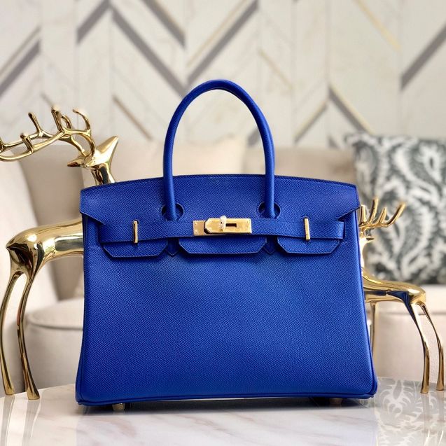 Hermes original epsom leather birkin 25 bag H25-3 blue zellige