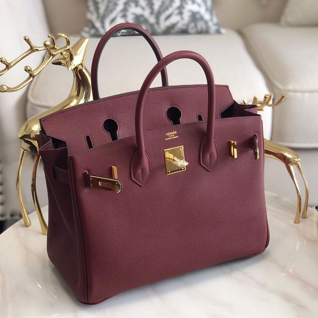 Hermes original epsom leather birkin 25 bag H25-3 bordeaux	