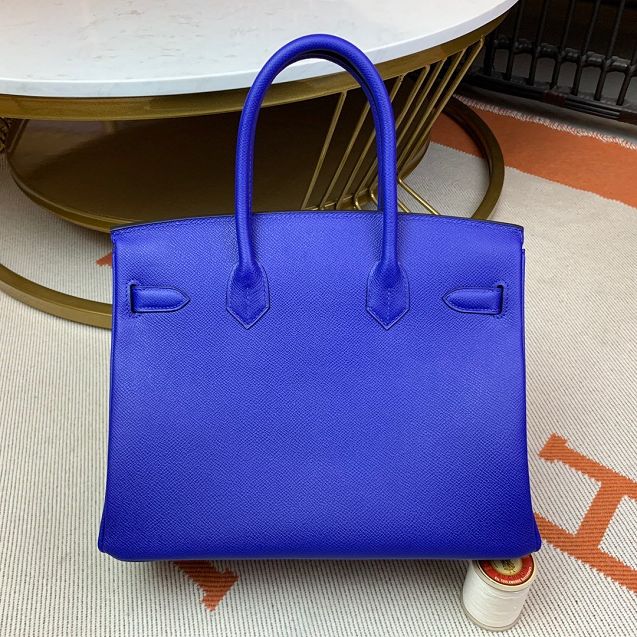 Hermes original epsom leather birkin 25 bag H25-3 electric blue