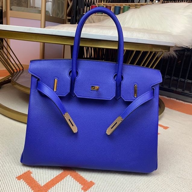 Hermes original epsom leather birkin 30 bag H30-3 electric blue