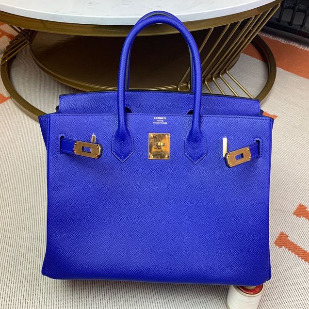 Hermes original epsom leather birkin 25 bag H25-3 electric blue