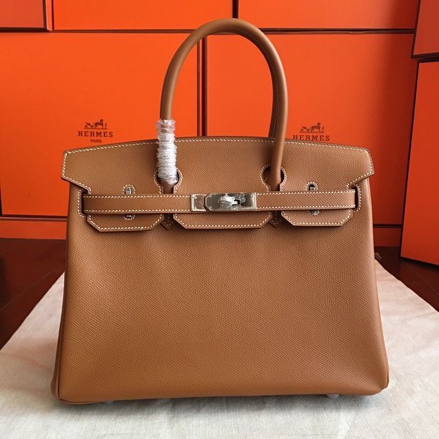 Hermes original epsom leather birkin 25 bag H25-3 gold brown